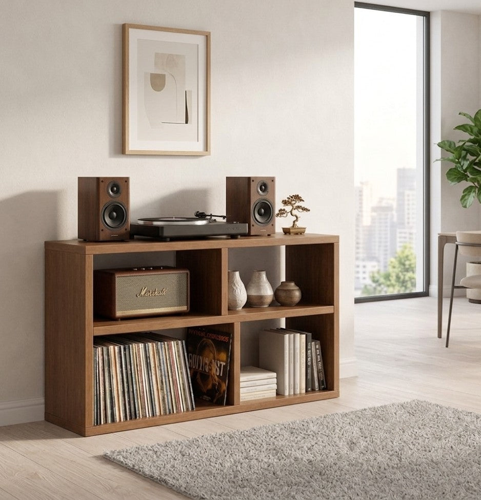 レコードプレーヤー用スタンド（レコード収納付き）– モダンなターン