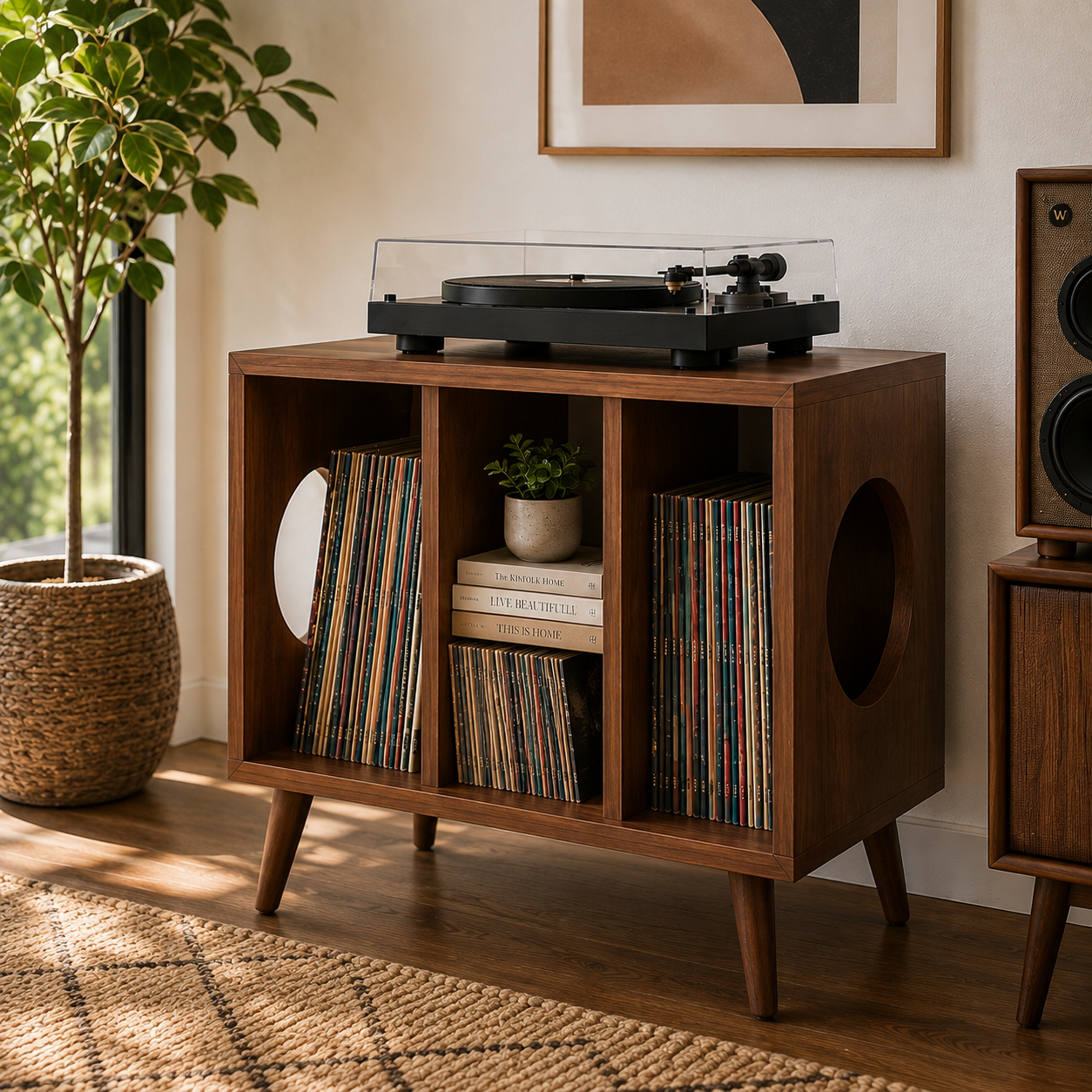 レコードプレーヤー用コンパクトスタンド（レコード収納付き）– ターン