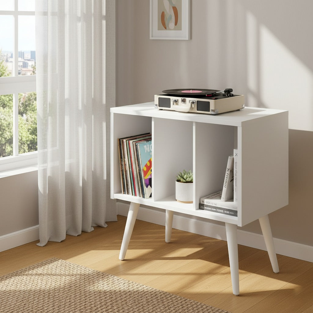 Mid Century Modern Record Player Stand with Vinyl Storage Cabinet, Wooden Turntable Stand, LP Record Organizer, Retro Media Console