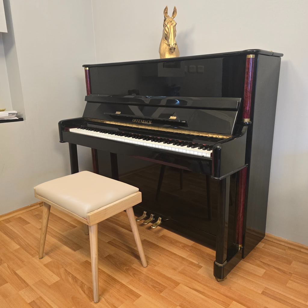 Solid Wood Piano Bench with Leather Upholstered Seat – Wooden Keyboard Stool & Music Bench