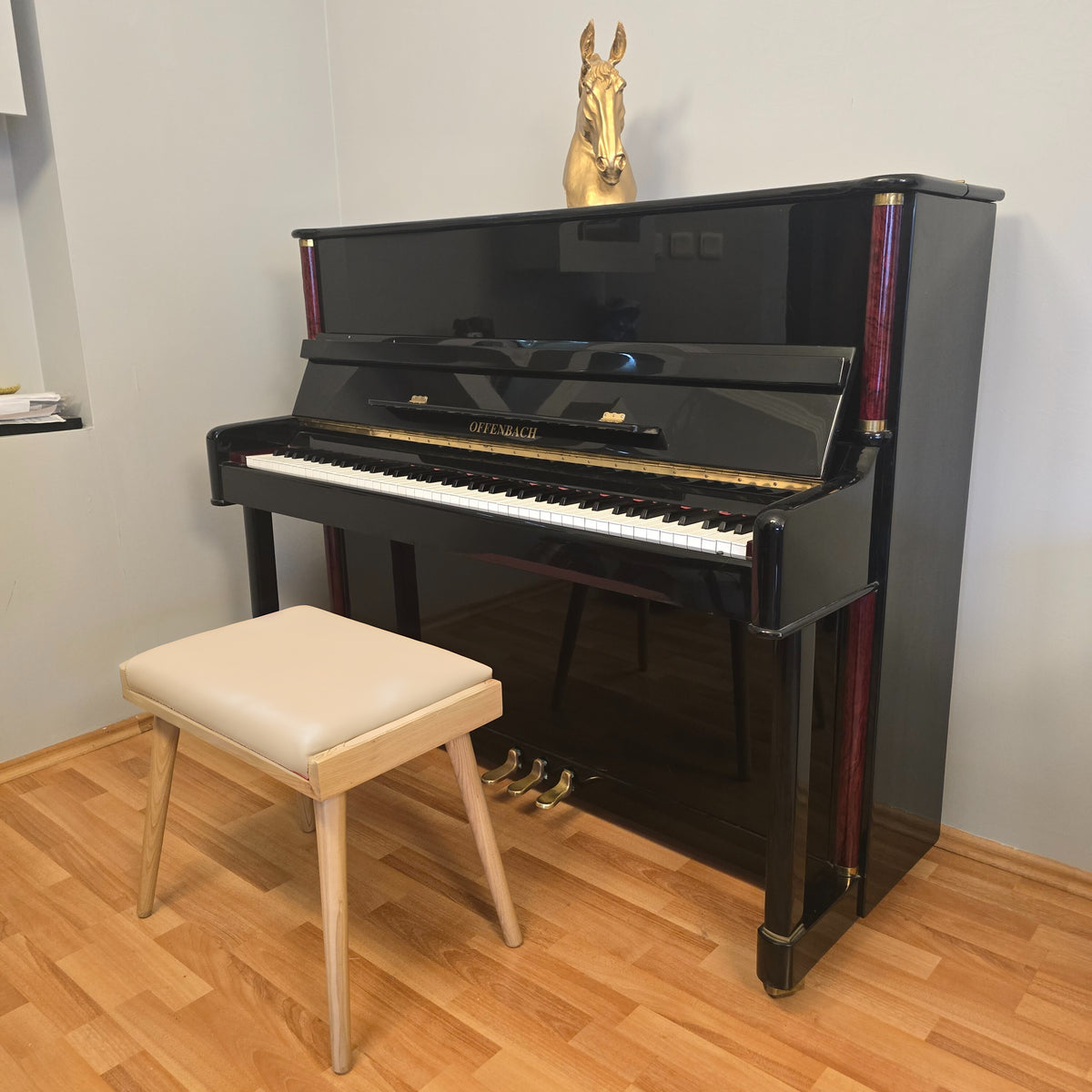 Solid Wood Piano Bench with Leather Upholstered Seat – Wooden Keyboard Stool & Music Bench