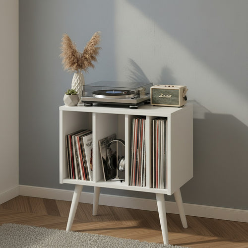 Mid Century Modern Record Player Stand with Vinyl Storage Cabinet, Wooden Turntable Stand, LP Record Organizer, Retro Media Console