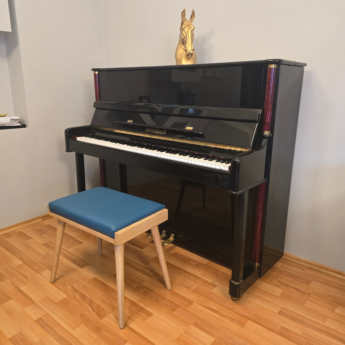 Solid Wood Piano Bench with Leather Upholstered Seat – Wooden Keyboard Stool & Music Bench