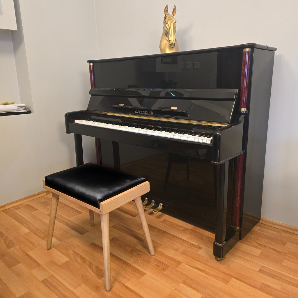 Solid Wood Piano Bench with Leather Upholstered Seat – Wooden Keyboard Stool & Music Bench