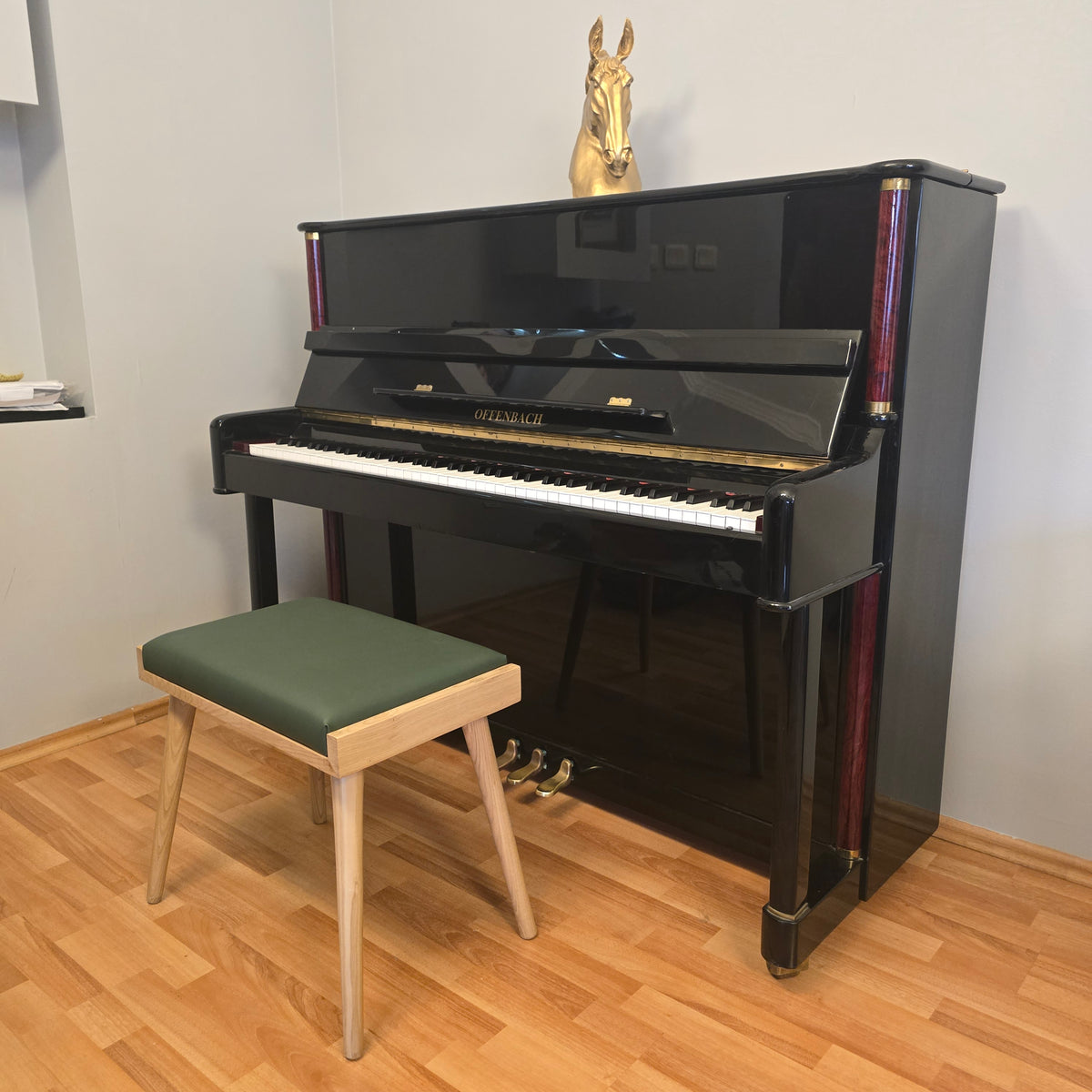 Solid Wood Piano Bench with Leather Upholstered Seat – Wooden Keyboard Stool & Music Bench