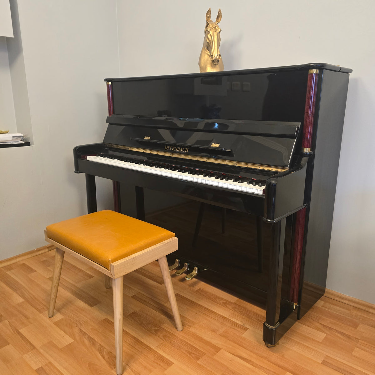 Solid Wood Piano Bench with Leather Upholstered Seat – Wooden Keyboard Stool & Music Bench