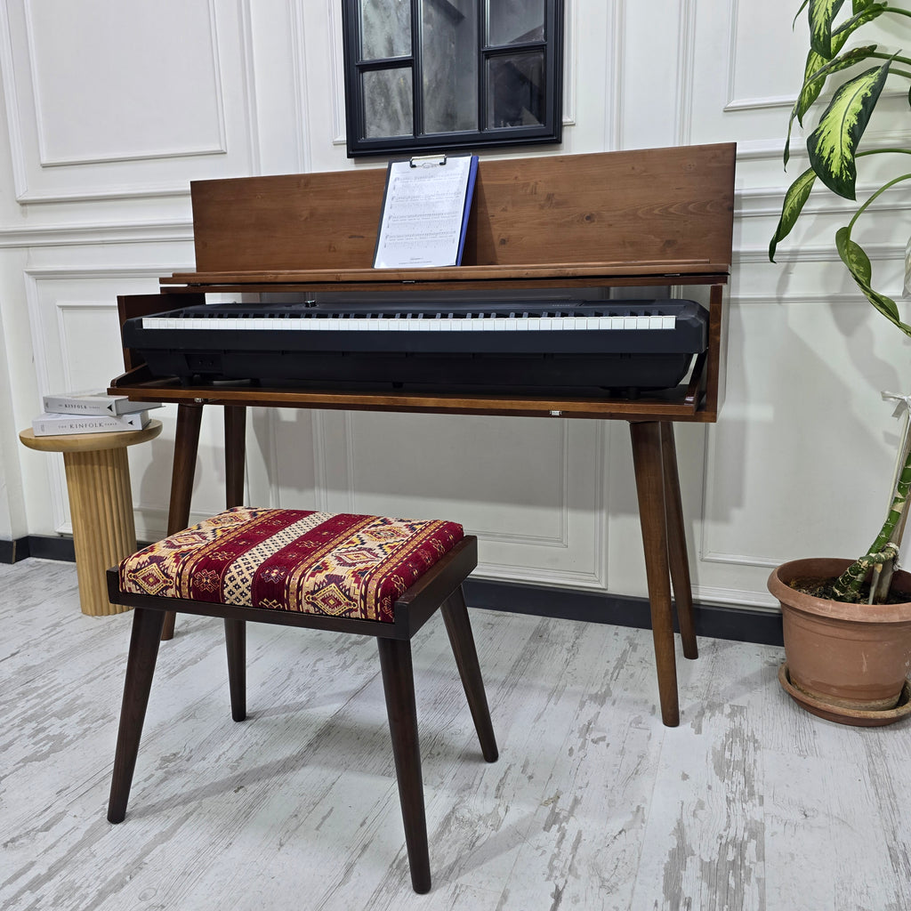 Solid Wood Piano Bench with Leather Upholstered Seat – Wooden Keyboard Stool & Music Bench