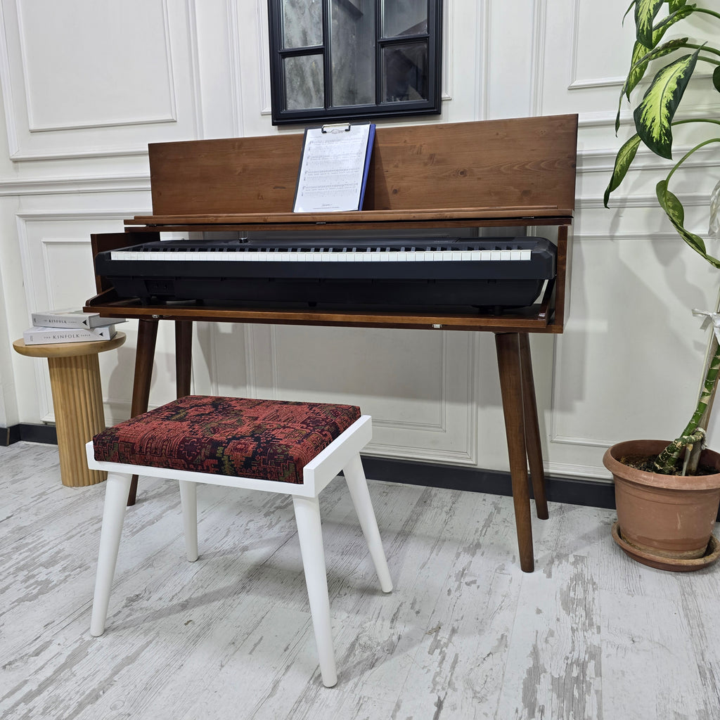 Solid Wood Piano Bench with Leather Upholstered Seat – Wooden Keyboard Stool & Music Bench