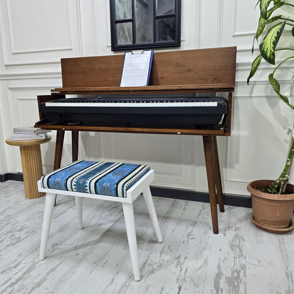 Solid Wood Piano Bench with Leather Upholstered Seat – Wooden Keyboard Stool & Music Bench