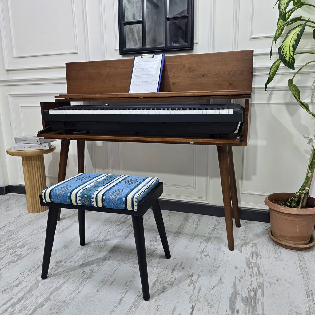 Solid Wood Piano Bench with Leather Upholstered Seat – Wooden Keyboard Stool & Music Bench