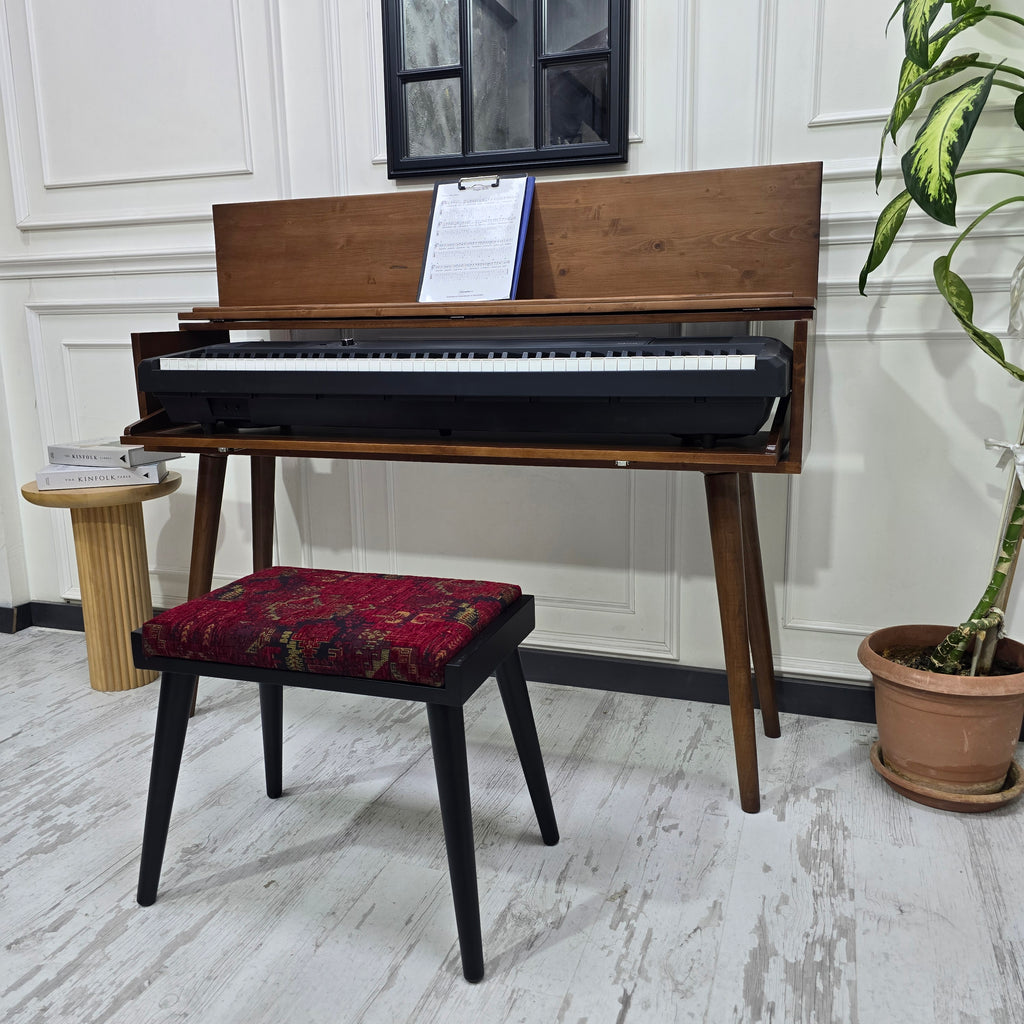 Solid Wood Piano Bench with Leather Upholstered Seat – Wooden Keyboard Stool & Music Bench