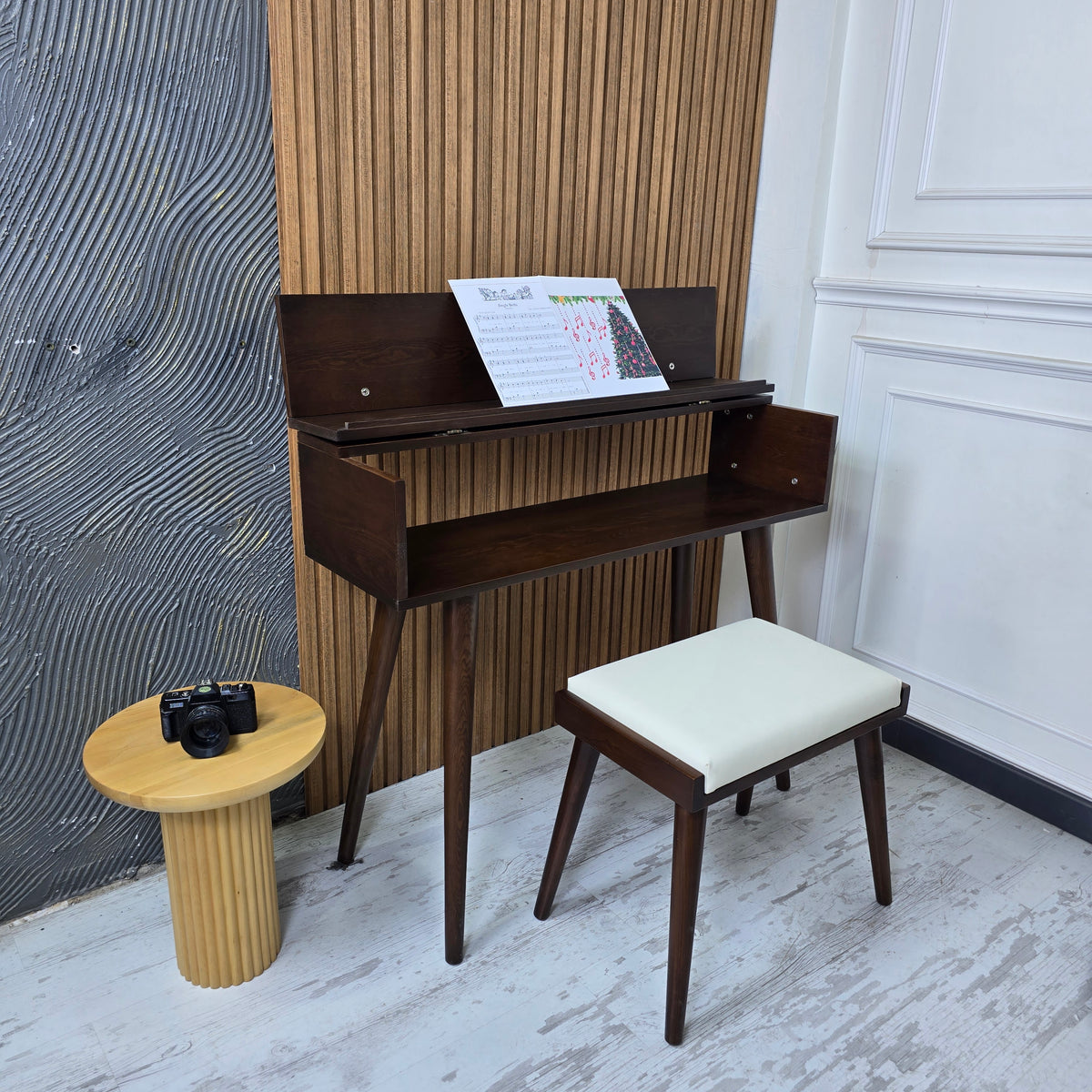 Handcrafted Wooden Piano Stand and Piano Bench Set, Digital keyboard stand, Piano cabinets, Kids Piano Stand with Stool, Wooden Music Gift