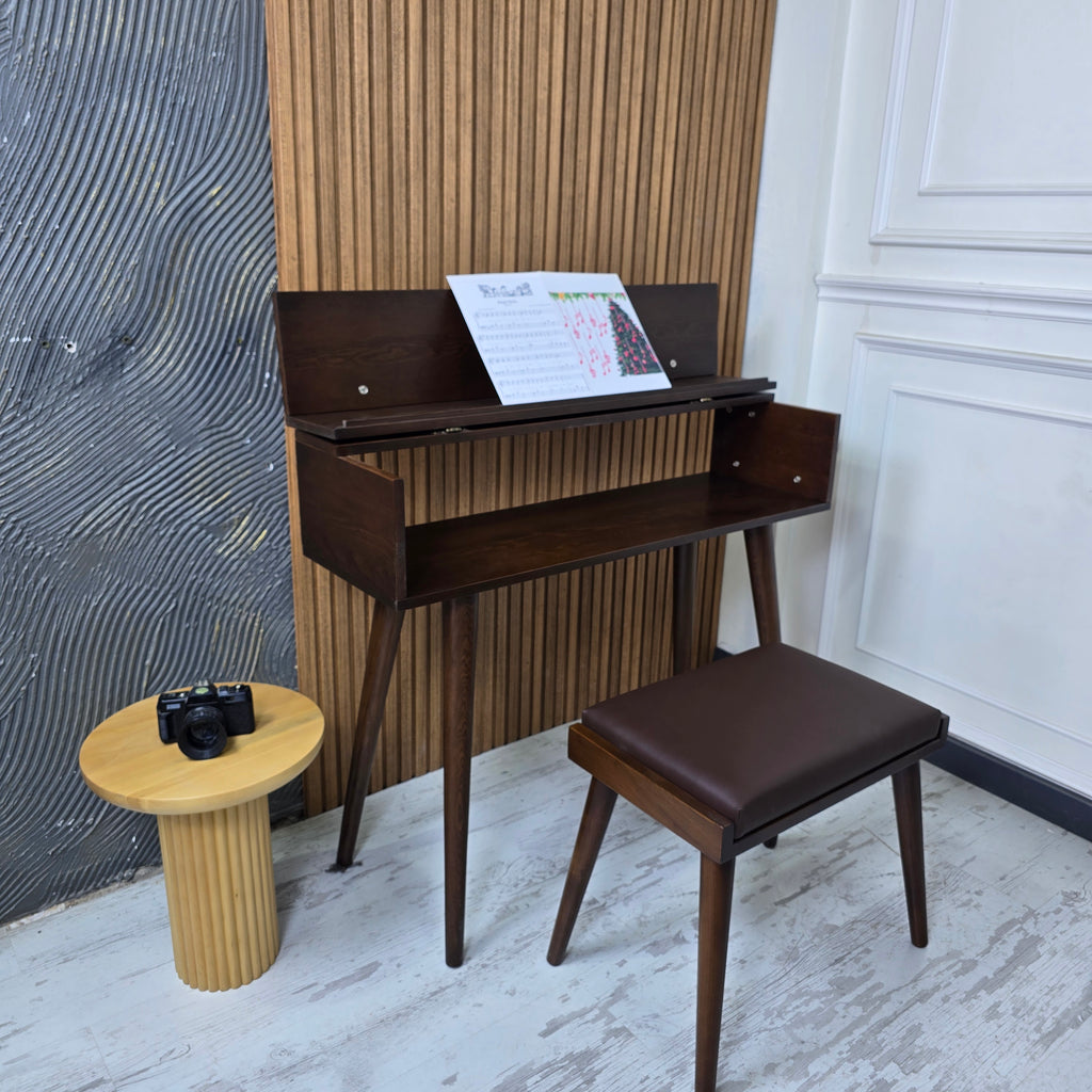Handcrafted Wooden Piano Stand and Piano Bench Set, Digital keyboard stand, Piano cabinets, Kids Piano Stand with Stool, Wooden Music Gift