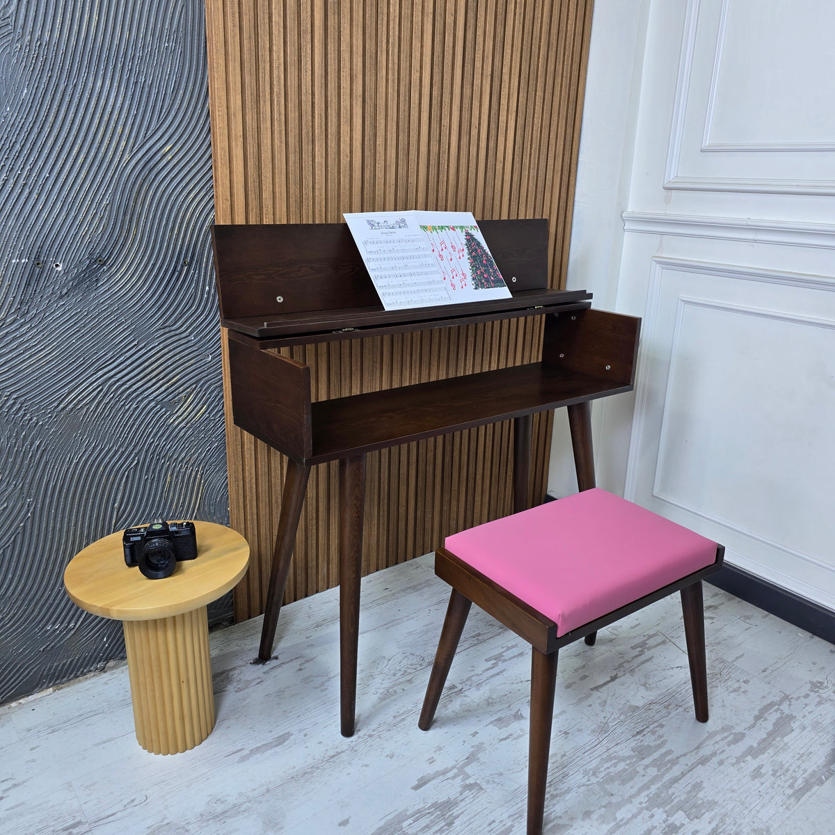 Handcrafted Wooden Piano Stand and Piano Bench Set, Digital keyboard stand, Piano cabinets, Kids Piano Stand with Stool, Wooden Music Gift