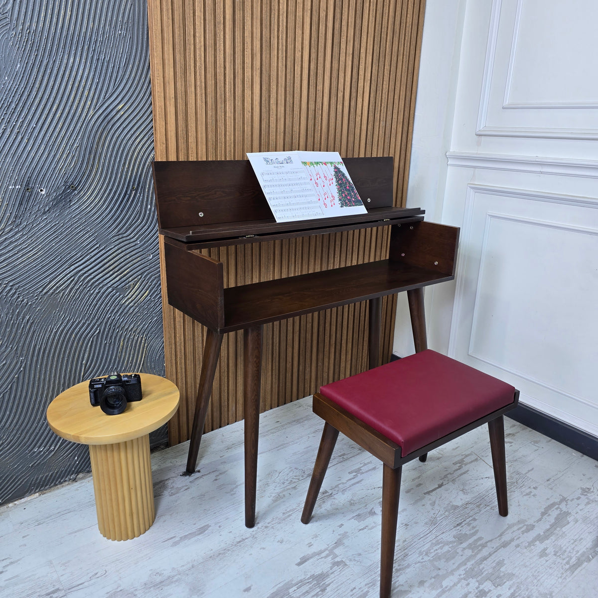 Handcrafted Wooden Piano Stand and Piano Bench Set, Digital keyboard stand, Piano cabinets, Kids Piano Stand with Stool, Wooden Music Gift