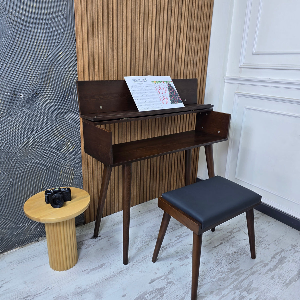 Handcrafted Wooden Piano Stand and Piano Bench Set, Digital keyboard stand, Piano cabinets, Kids Piano Stand with Stool, Wooden Music Gift