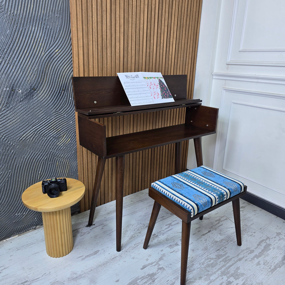 Handcrafted Wooden Piano Stand and Piano Bench Set, Digital keyboard stand, Piano cabinets, Kids Piano Stand with Stool, Wooden Music Gift