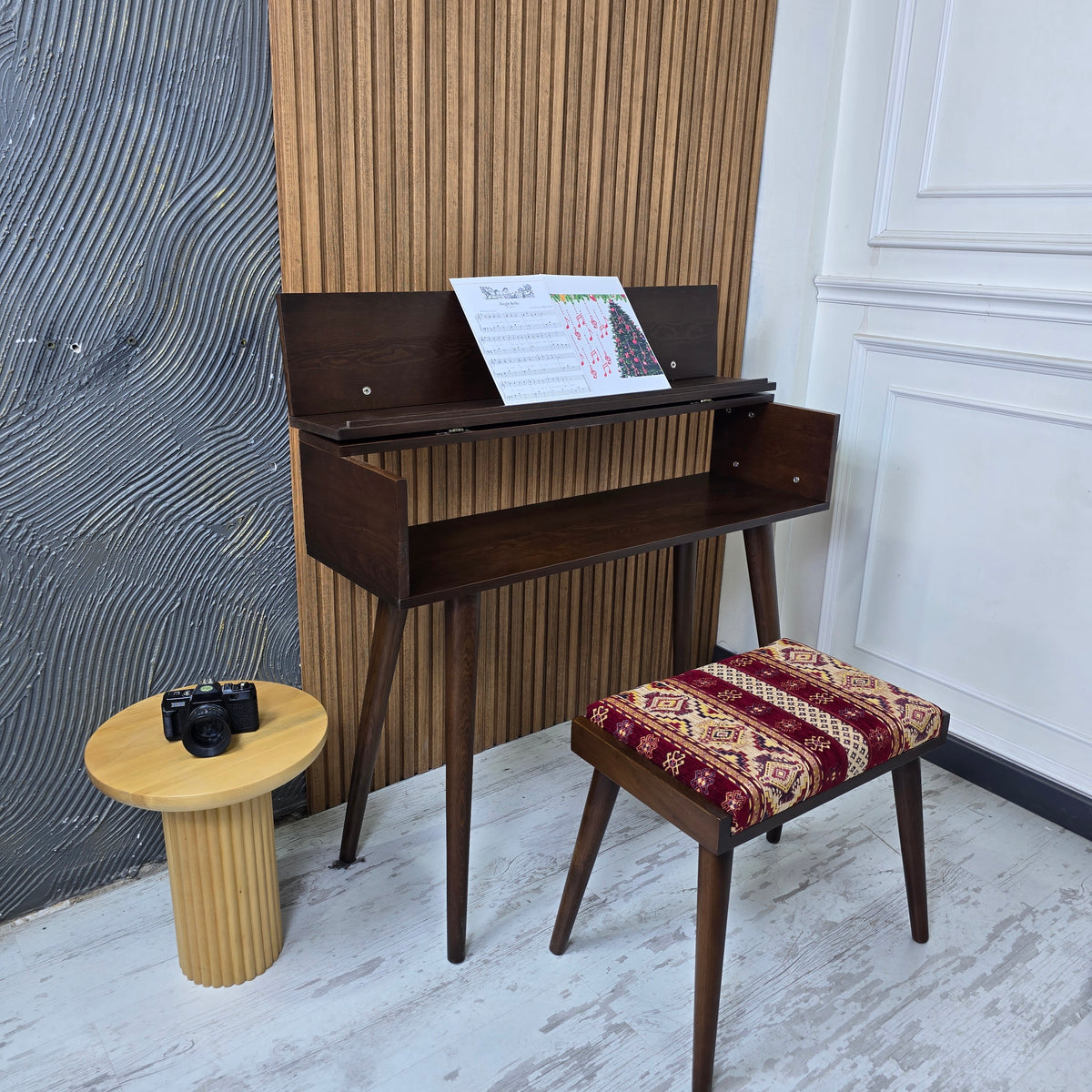Handcrafted Wooden Piano Stand and Piano Bench Set, Digital keyboard stand, Piano cabinets, Kids Piano Stand with Stool, Wooden Music Gift