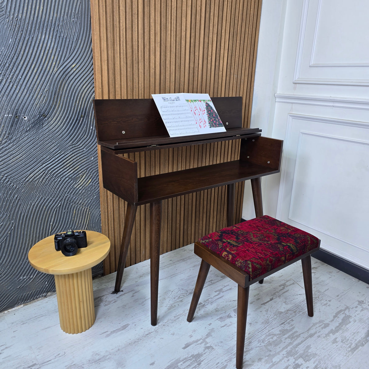 Handcrafted Wooden Piano Stand and Piano Bench Set, Digital keyboard stand, Piano cabinets, Kids Piano Stand with Stool, Wooden Music Gift