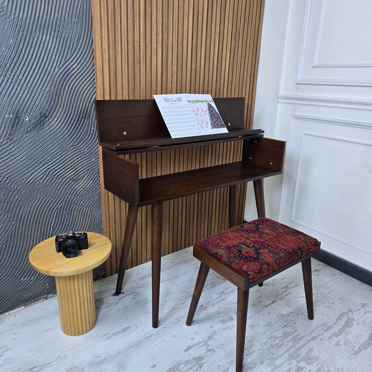 Handcrafted Wooden Piano Stand and Piano Bench Set, Digital keyboard stand, Piano cabinets, Kids Piano Stand with Stool, Wooden Music Gift