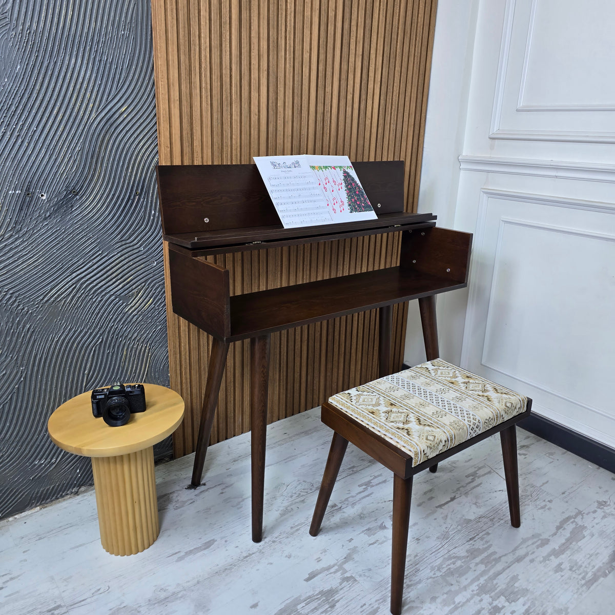 Handcrafted Wooden Piano Stand and Piano Bench Set, Digital keyboard stand, Piano cabinets, Kids Piano Stand with Stool, Wooden Music Gift