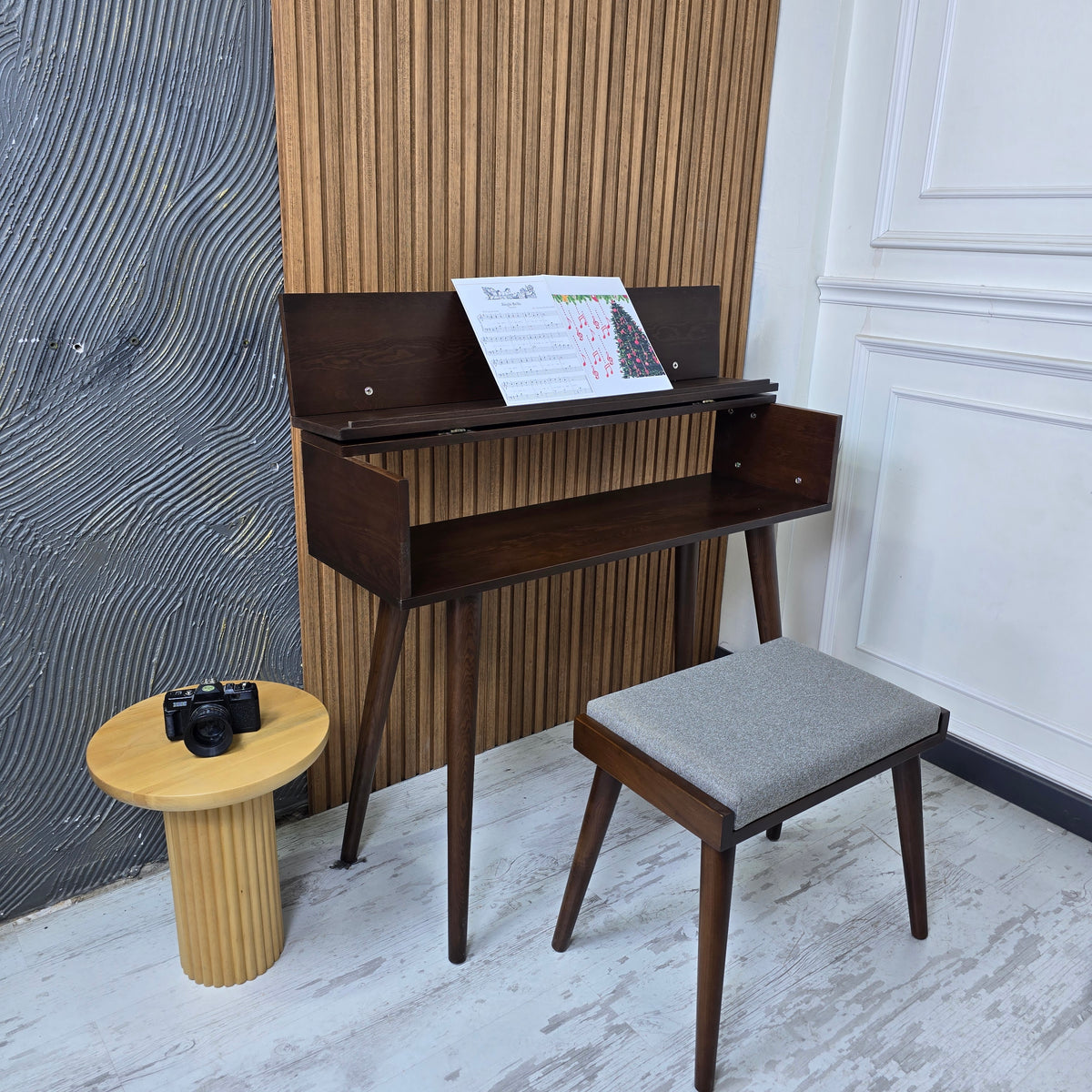 Handcrafted Wooden Piano Stand and Piano Bench Set, Digital keyboard stand, Piano cabinets, Kids Piano Stand with Stool, Wooden Music Gift