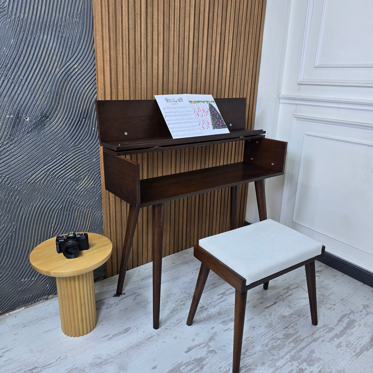 Handcrafted Wooden Piano Stand and Piano Bench Set, Digital keyboard stand, Piano cabinets, Kids Piano Stand with Stool, Wooden Music Gift