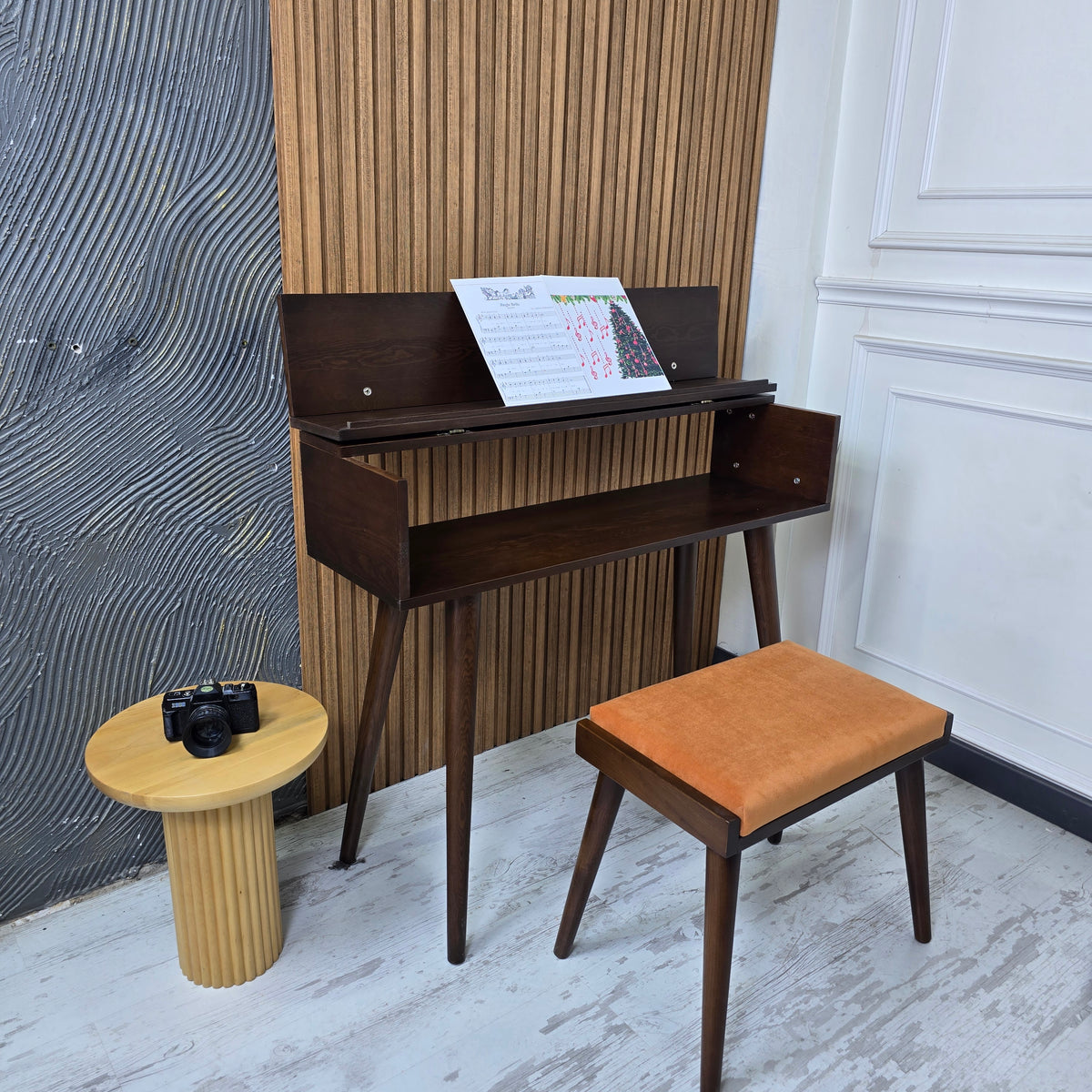 Handcrafted Wooden Piano Stand and Piano Bench Set, Digital keyboard stand, Piano cabinets, Kids Piano Stand with Stool, Wooden Music Gift