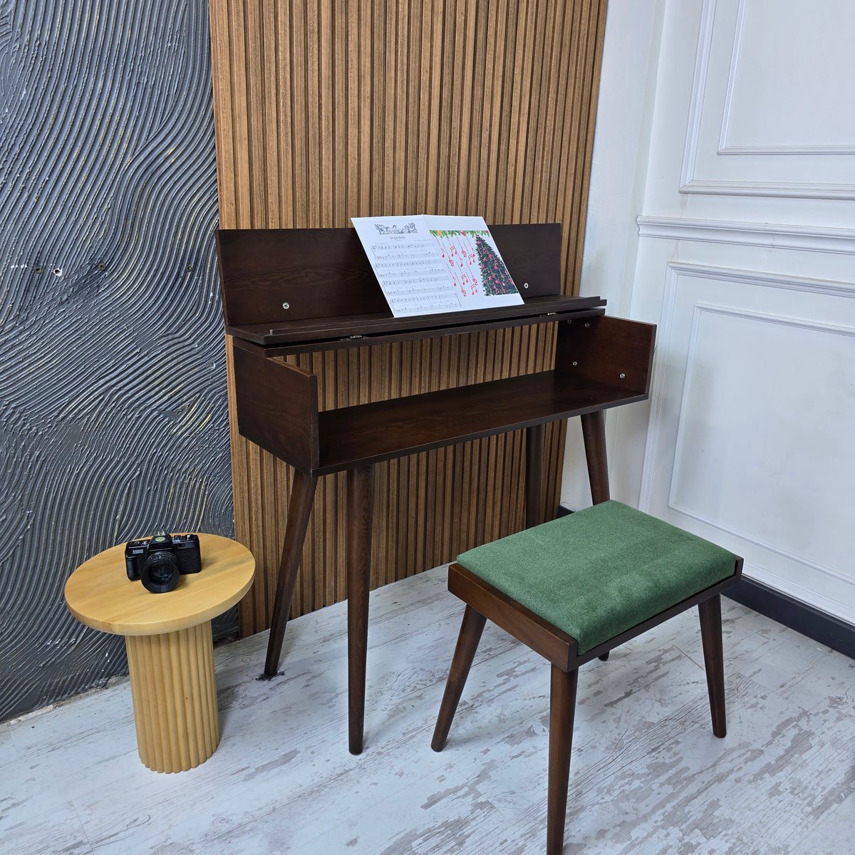 Handcrafted Wooden Piano Stand and Piano Bench Set, Digital keyboard stand, Piano cabinets, Kids Piano Stand with Stool, Wooden Music Gift