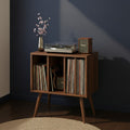 Mid Century Modern Record Player Stand with Vinyl Storage Cabinet, Wooden Turntable Stand, LP Record Organizer, Retro Media Console