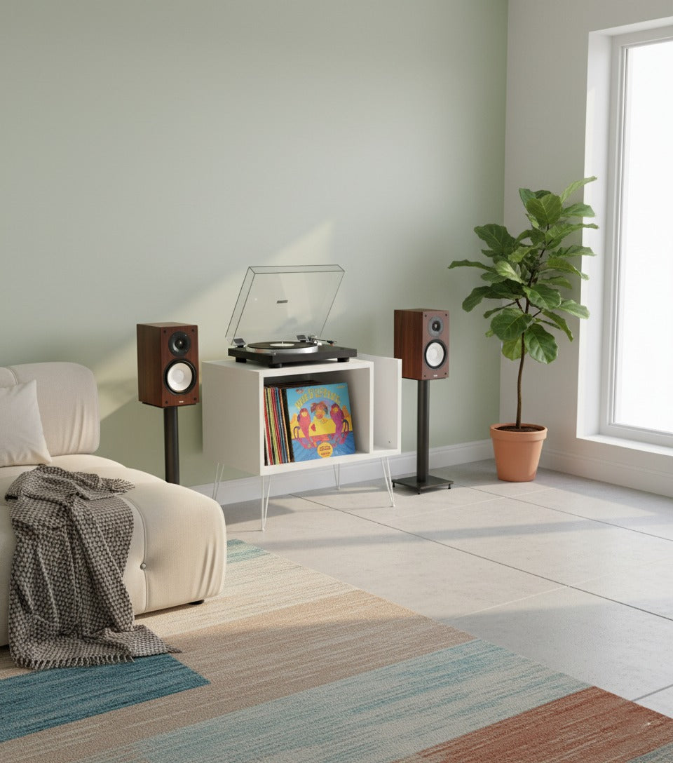 Modern Record Player Stand with Vinyl Storage, MDF Turntable Cabinet, LP Record Organizer, Mid Century Media Console