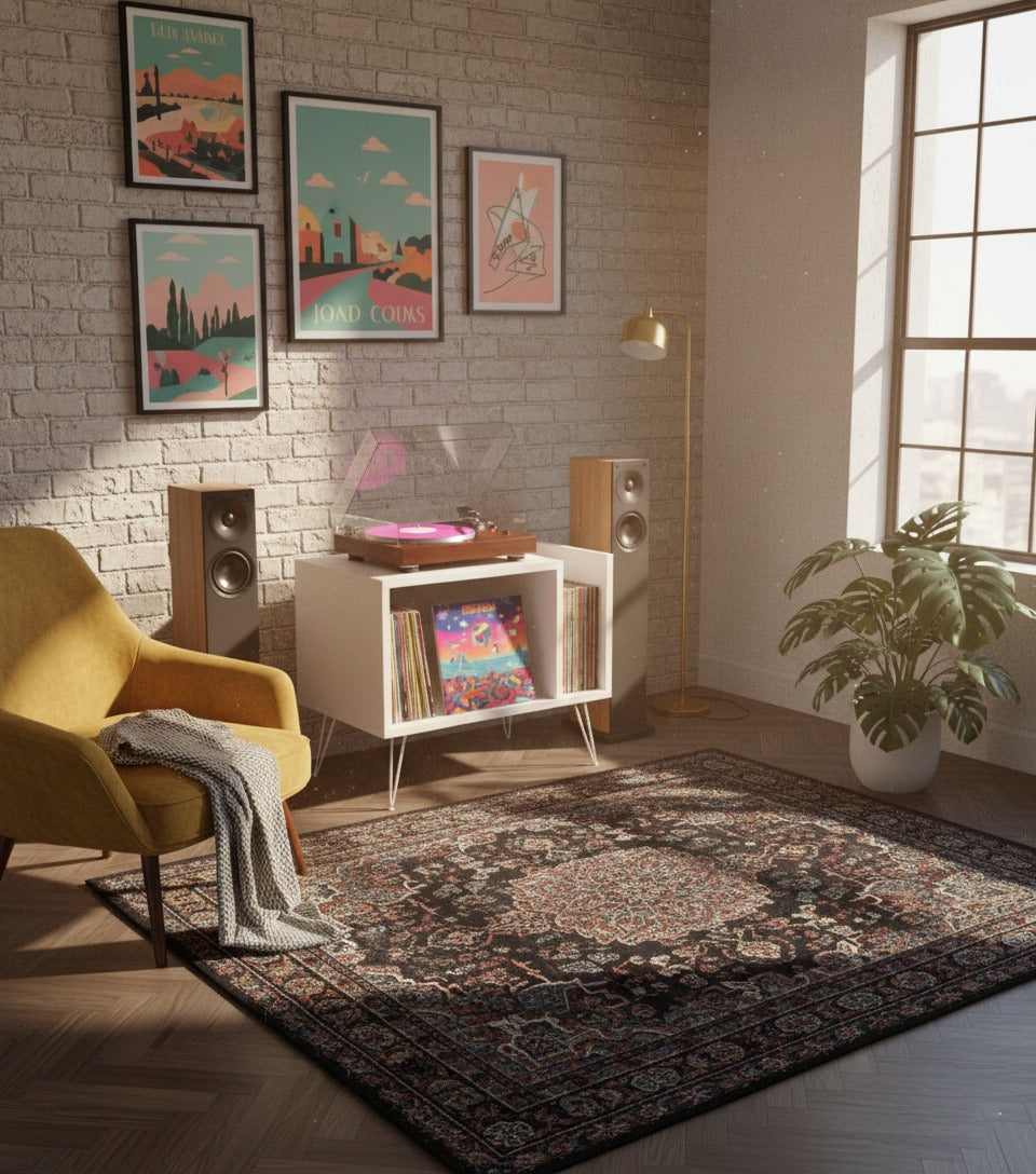 Modern Record Player Stand with Vinyl Storage, MDF Turntable Cabinet, LP Record Organizer, Mid Century Media Console