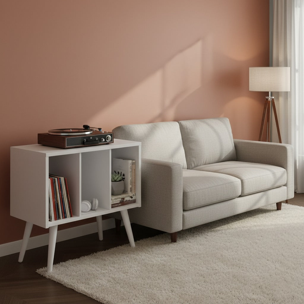 Mid Century Modern Record Player Stand with Vinyl Storage Cabinet, Wooden Turntable Stand, LP Record Organizer, Retro Media Console