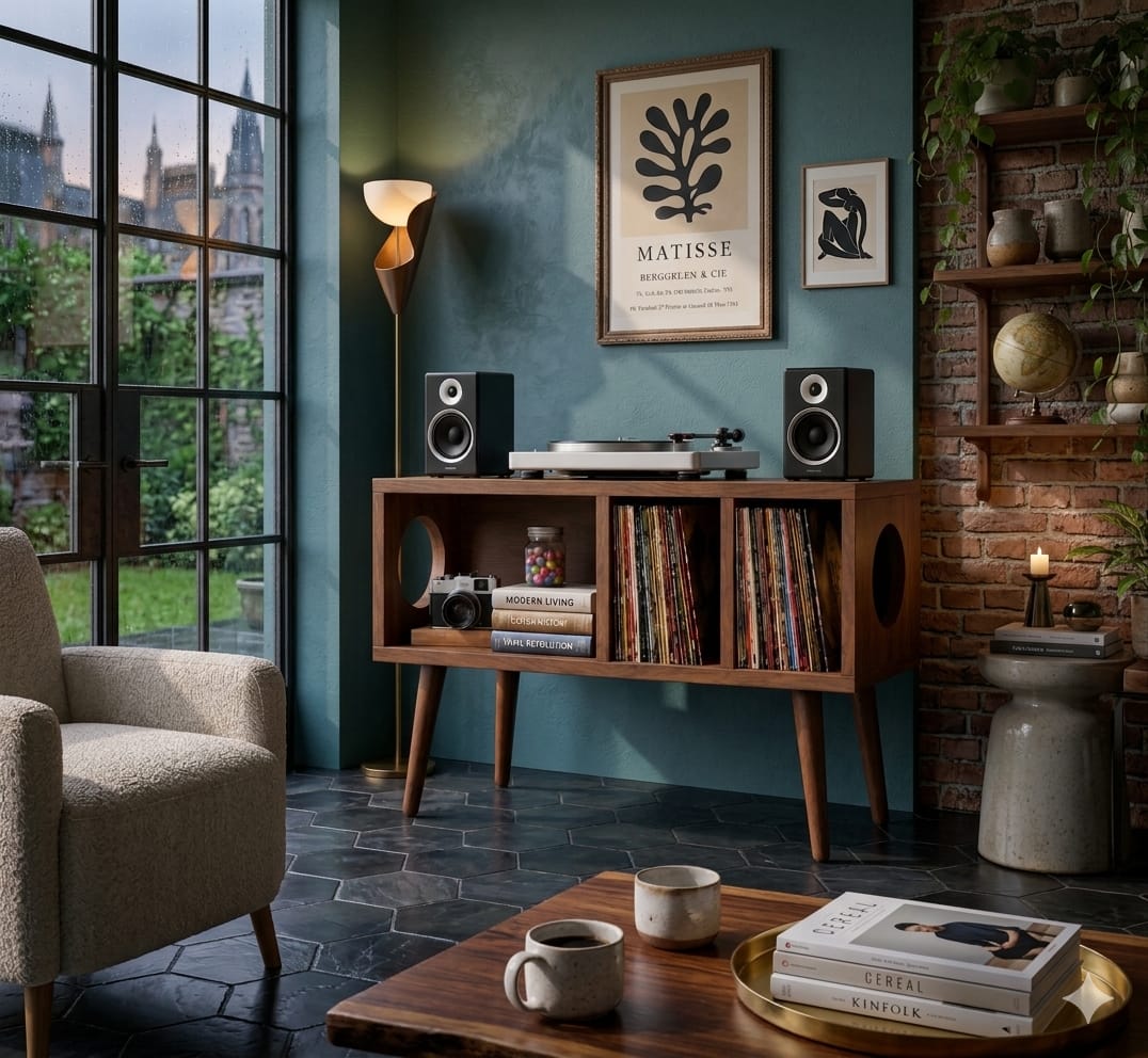 Mid Century Modern Record Player Stand | Vinyl Storage & Turntable Cabinet