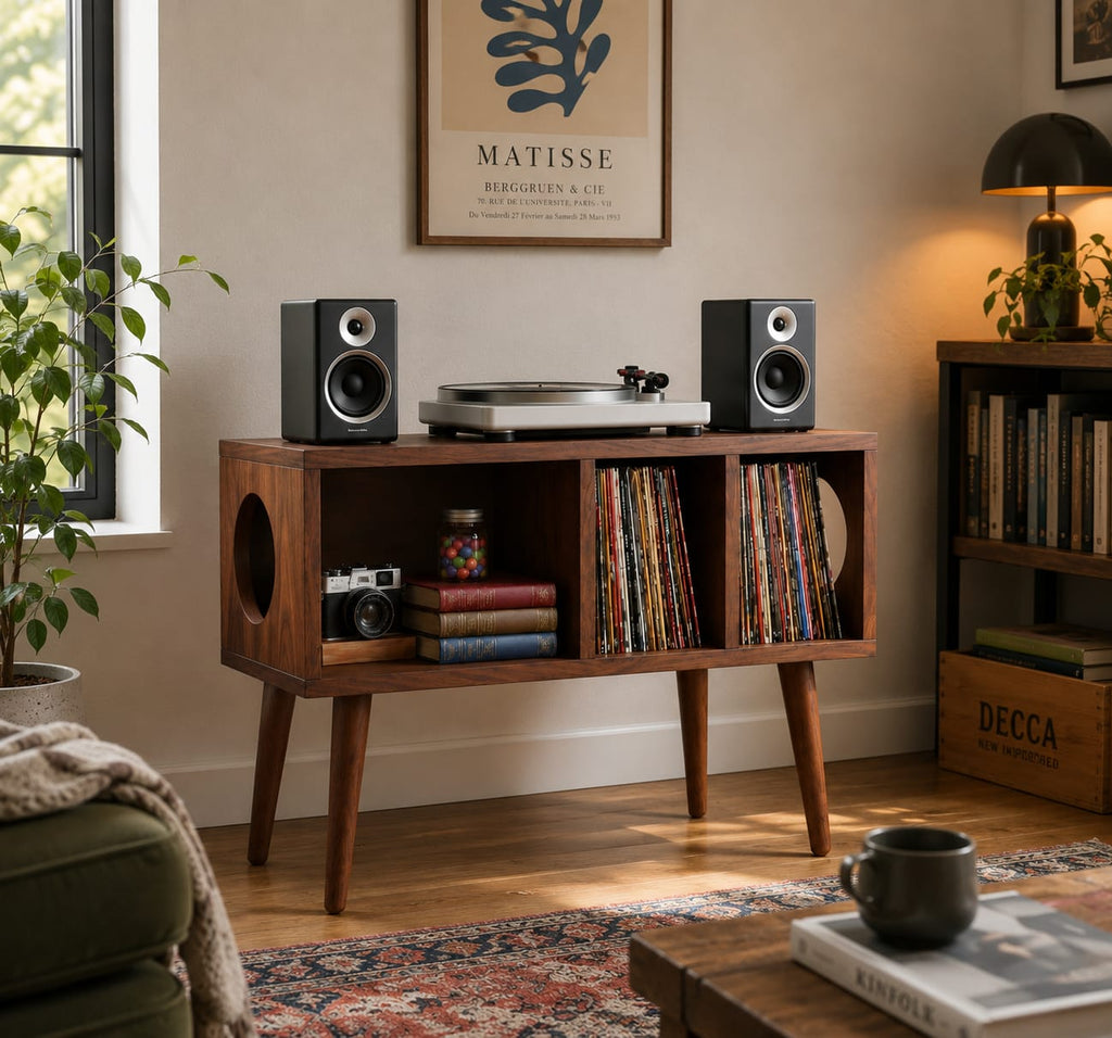 Mid Century Modern Record Player Stand | Vinyl Storage & Turntable Cabinet