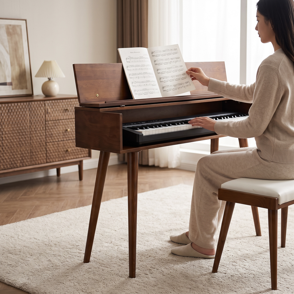 Handmade Wooden Piano Stand, Solid Wood Keyboard Stand, Modern Music Furniture, Custom Piano Table, Studio & Home Déco