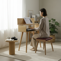 Solid Wood Piano Bench with Leather Upholstered Seat – Wooden Keyboard Stool & Music Bench