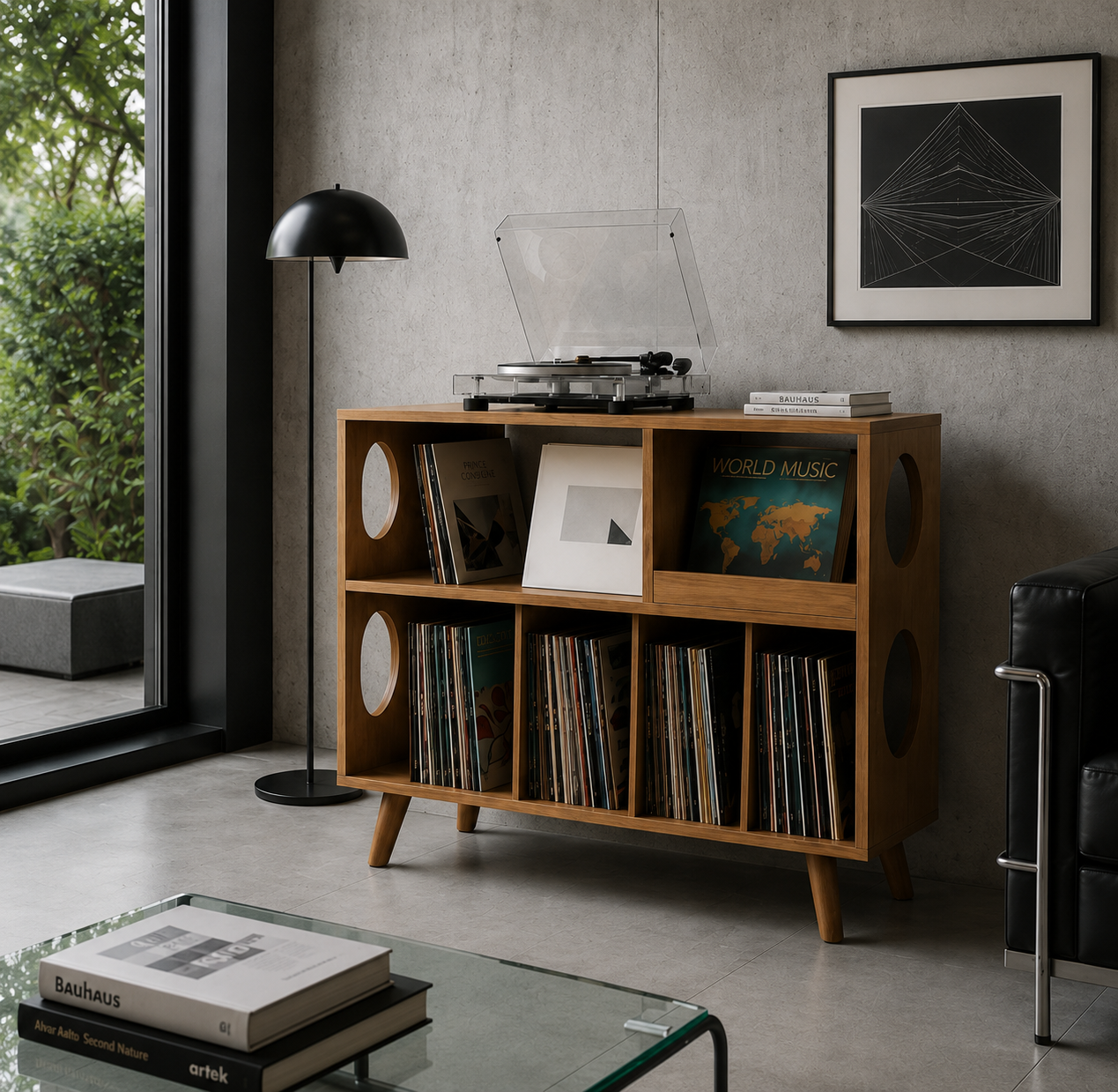 Record Player Stand with Vinyl Storage, Solid Wood Media Console, Mid Century Modern LP Record Cabinet
