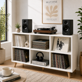Mid-Century Record Player Stand with Vinyl Storage – Turntable Console & LP Storage Cabinet