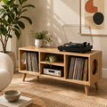 Record Player Stand with Vinyl Storage – Modern Turntable & LP Organizer