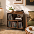 Mid-Century Record Player Stand with Vinyl Storage – Turntable Cabinet & LP Organizer