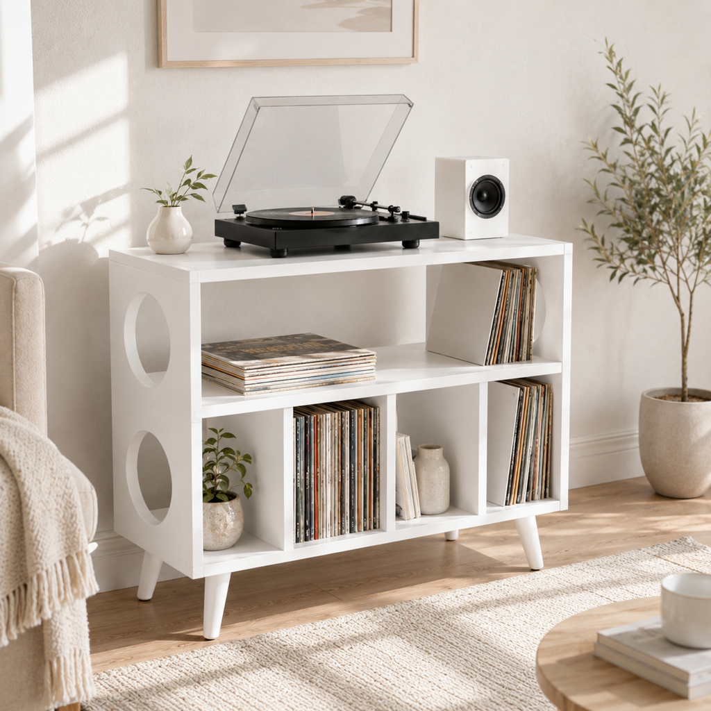 Modern Record Player Stand with Vinyl Storage – Multi-Level Turntable Cabinet & LP Organizer