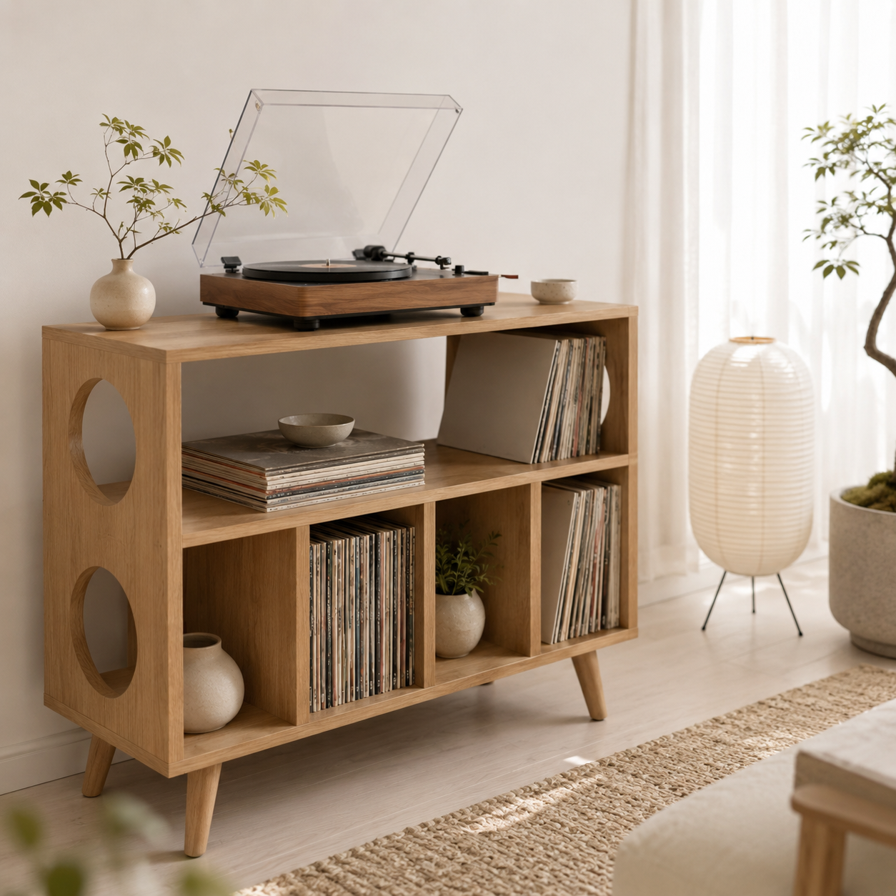Modern Record Player Stand with Vinyl Storage – Multi-Level Turntable Cabinet & LP Organizer