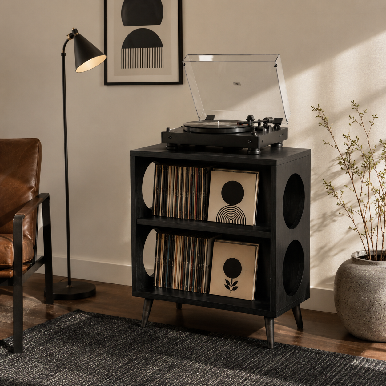 Record Player Stand with Vinyl Storage – Tall Turntable Stand & LP Organizer