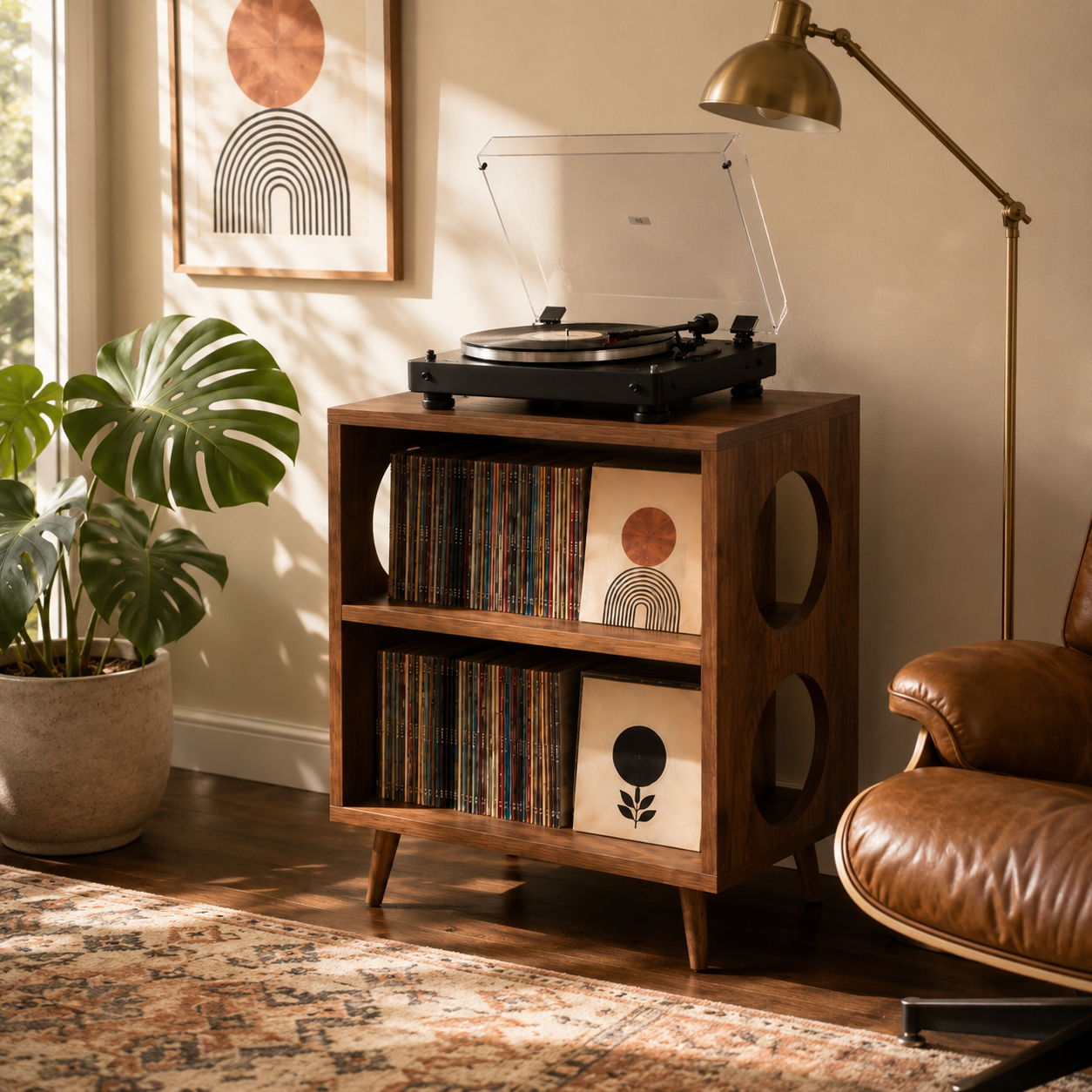 Record Player Stand with Vinyl Storage – Tall Turntable Stand & LP Organizer