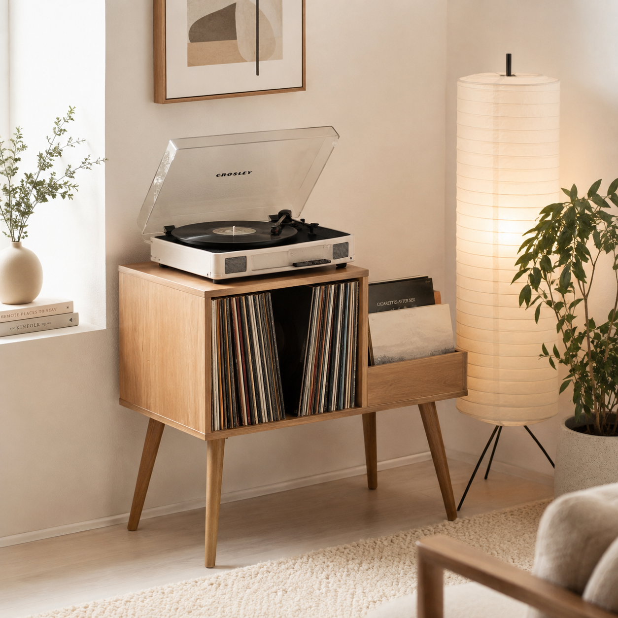Mid-Century Vinyl Record Storage Stand – 2-Compartment LP Organizer & Record Display Cabinet