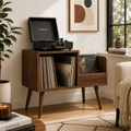 Mid-Century Vinyl Record Storage Stand – 2-Compartment LP Organizer & Record Display Cabinet