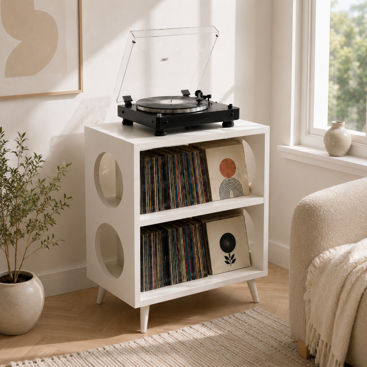 Record Player Stand with Vinyl Storage – Tall Turntable Stand & LP Organizer