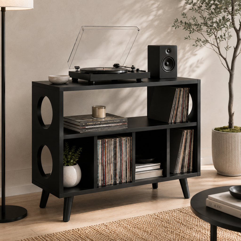 Modern Record Player Stand with Vinyl Storage – Multi-Level Turntable Cabinet & LP Organizer