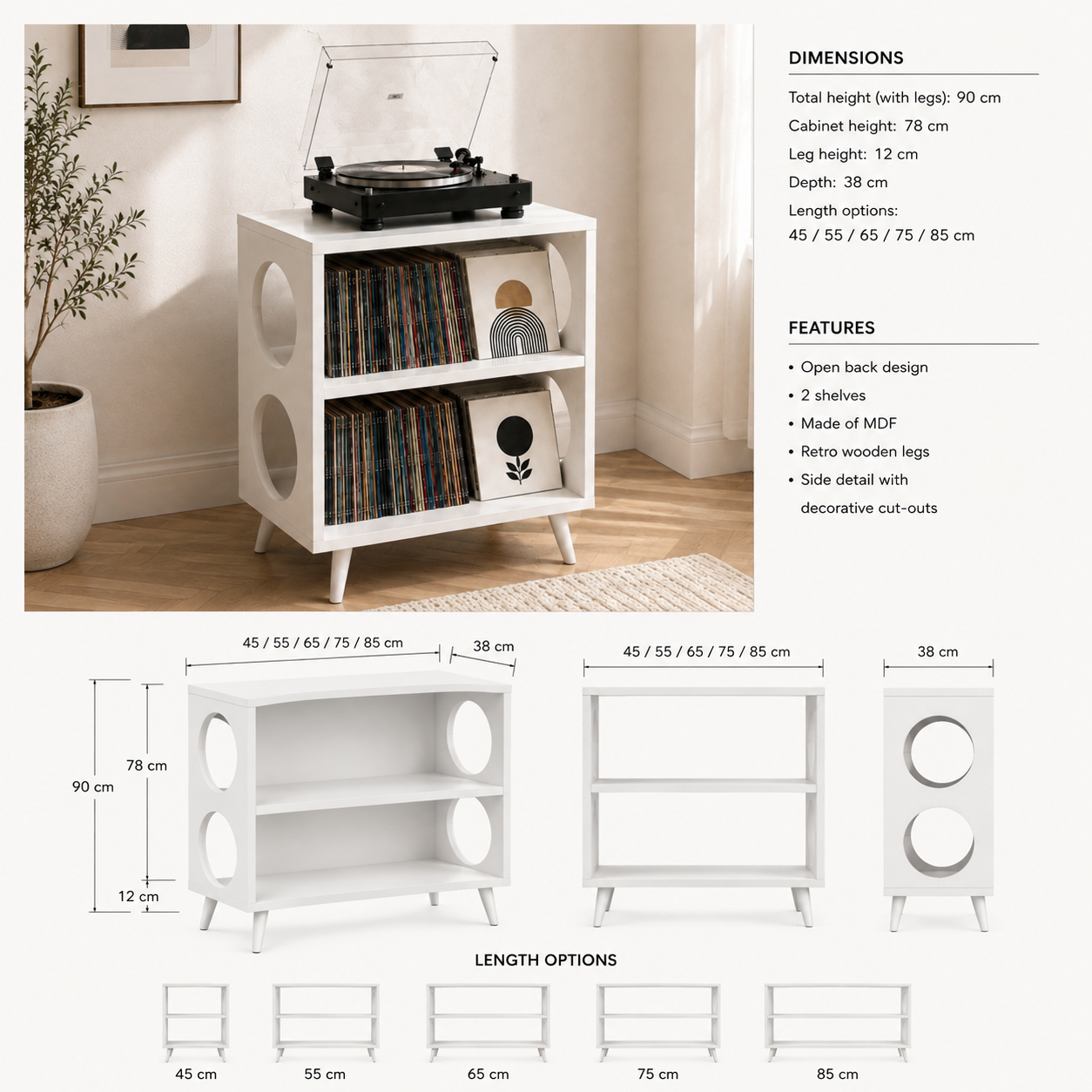 Record Player Stand with Vinyl Storage – Tall Turntable Stand & LP Organizer